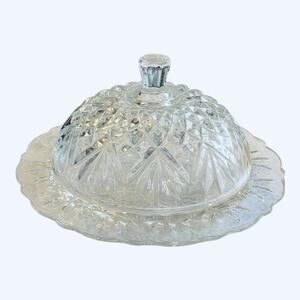 Vintage Anchor Hocking 1960’s Covered Butter Dish”PRESCUT” Diamond Cut Pattern